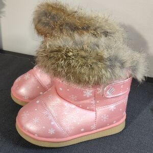 Pink Snowflake Fur-Lined Boots, Size 26/9.5 Girls